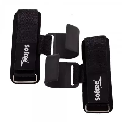 Suportes de pulso pretos com velcro e logo 'softee'