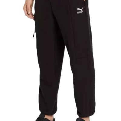 Calças pretas de treino Puma com logotipo branco e cordão na cintura