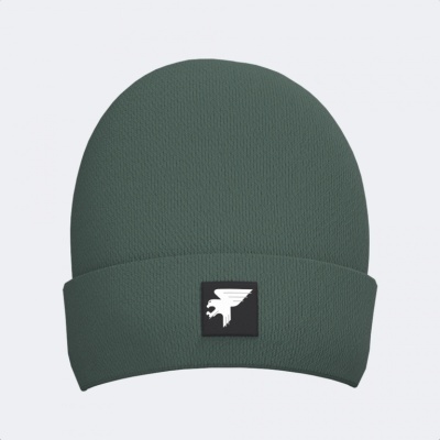 Gorro verde-escuro com emblema preto e pássaro branco