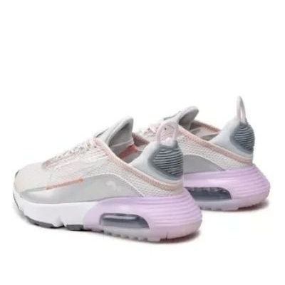 Sapatilhas desportivas femininas cor branca, cinza e rosa claro com sola lilás