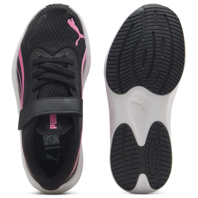 Ténis desportivos infantis Puma preto e rosa com sola preta e branca