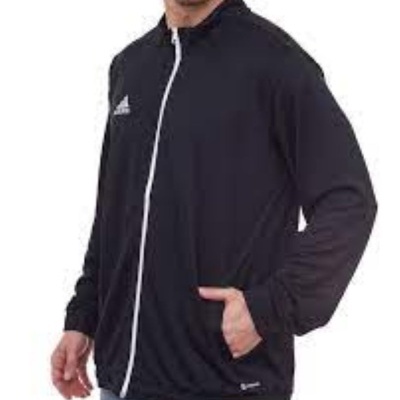 Casaco desportivo preto com fecho branco e logo adidas branco
