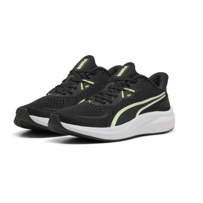 Sapatilhas de corrida pretas PUMA com detalhes amarelo-neon e sola branca