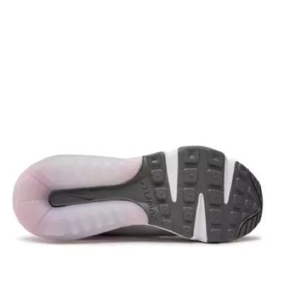 Sola de tênis cinza, preto e rosa com a palavra NIKE