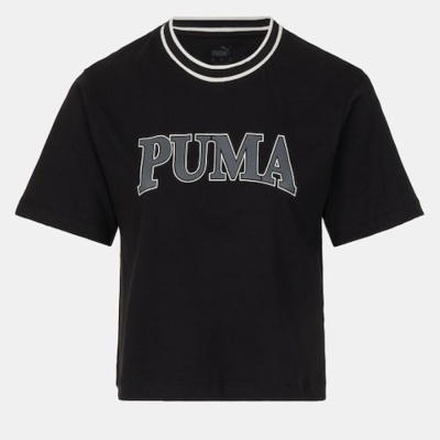 T-shirt preta com PUMA em cinzento e branco