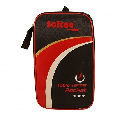 Bolsa para raquete ténis de mesa preta e vermelha com texto Softee