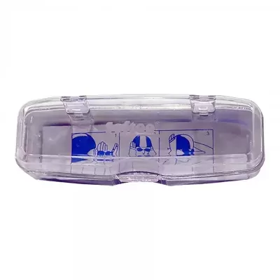 Caixa transparente com ilustrações e texto TriFlo