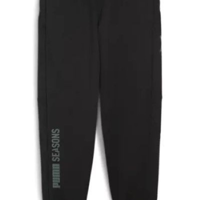 Calças de desporto pretas com texto PUMA SEASONS