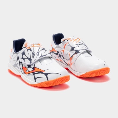 Sapatilhas desportivas brancas com detalhes azuis e laranjas