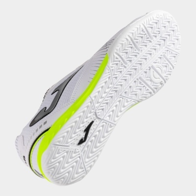 Ténis desportivo branco com sola branca e detalhes amarelo neon