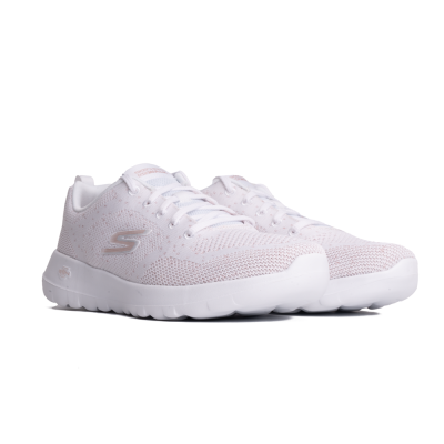 Ténis desportivos Skechers branco e rosa pastel em malha com sola branca