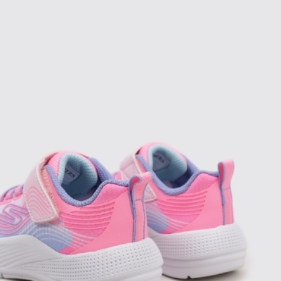 sapatilhas infantis cor de rosa e lilás com sola branca e fecho de velcro