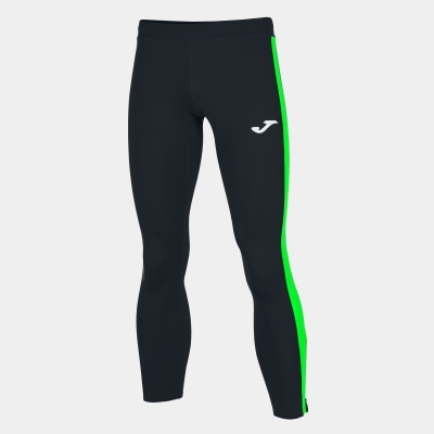 Leggings pretas com faixa verde fluorescente e logótipo branco da Joma
