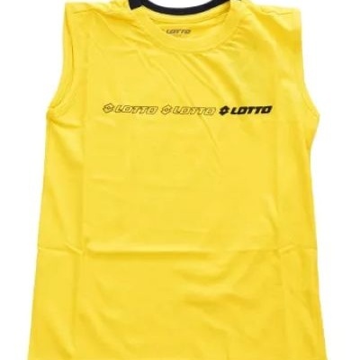 Camisola desportiva amarela sem mangas com texto LOTTO