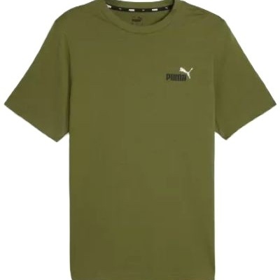 Camiseta verde oliva de algodão da Puma com logótipo no peito e fundo branco