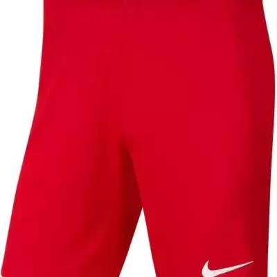 Calções desportivos vermelhos com símbolo Nike branco