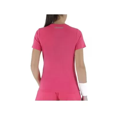 T-shirt desportiva feminina cor-de-rosa vista de costas