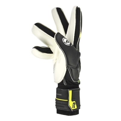 Luva de guarda-redes preta, branca e amarelo-neon com detalhes