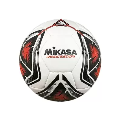 Bola de futebol Mikasa Regateador branca com detalhes em preto e vermelho