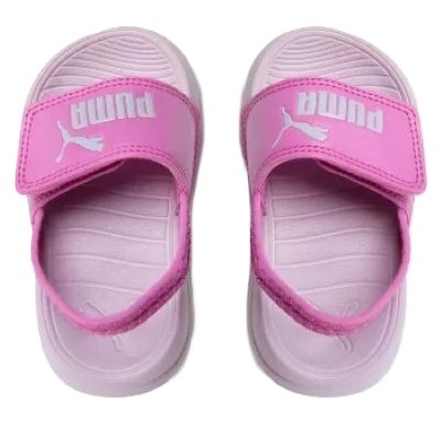 Sandálias infantis cor-de-rosa Puma com tiras em velcro e logótipo branco
