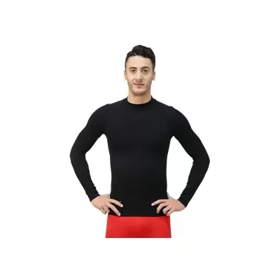 Camisola masculina preta de manga comprida com gola redonda