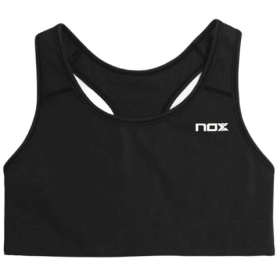 Top desportivo preto com texto branco NOX