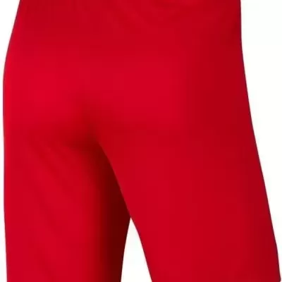 Calções desportivos vermelhos, vista traseira, tecido liso e cós elástico