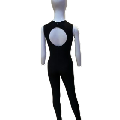 Fato de treino preto sem mangas com decote circular nas costas num manequim branco