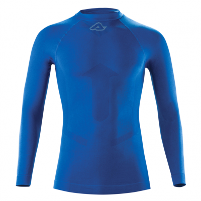 Camisola desportiva azul de manga comprida com padrões subtis e logotipo na gola