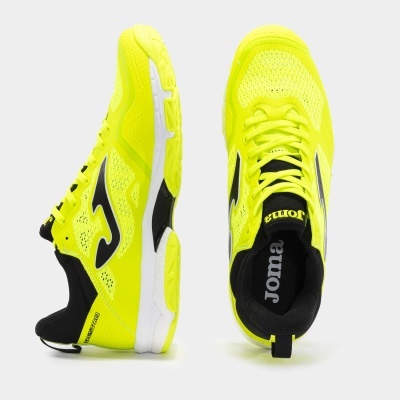 Sapatilhas desportivas amarelo fluorescente com detalhes em preto e solas brancas