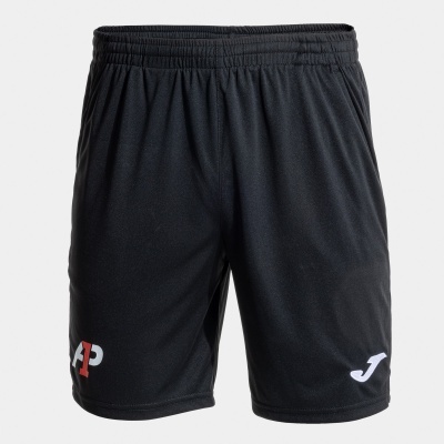 Calções desportivos pretos com cintura elástica e logótipos brancos e vermelhos