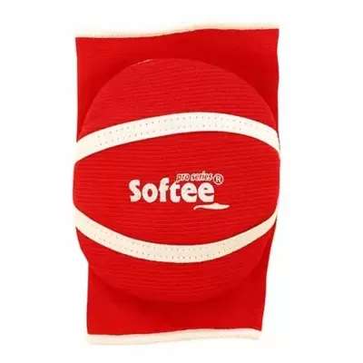 apoio para joelho vermelho com detalhes brancos e texto Softee pro series