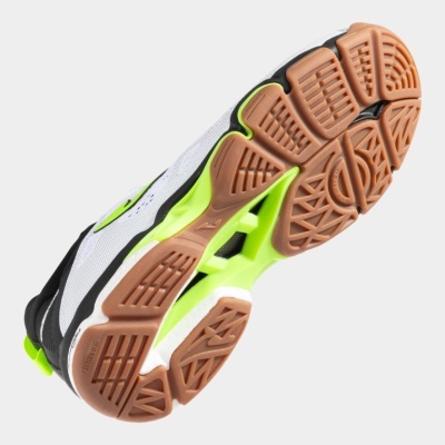 Ténis branco com sola castanha e detalhes verdes