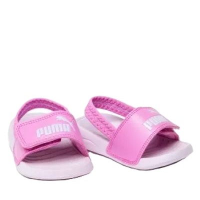 Sandálias infantis Puma rosa e branco com tiras em velcro