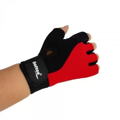 Luvas desportivas em tecido vermelho e preto com fecho de velcro softee
