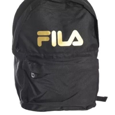 Mochila preta FILA com logo dourado e bolso frontal