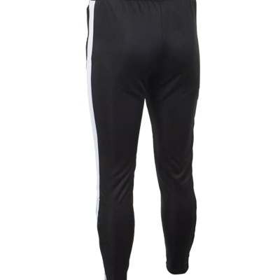 Calças de treino pretas com faixa branca nas laterais e cintura elástica