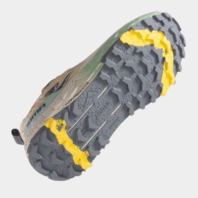 Sola de sapato de corrida preta e amarela com padrão antiderrapante