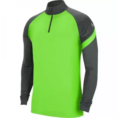 Camisola desportiva verde fluorescente e cinzenta de manga comprida com gola alta e fecho curto