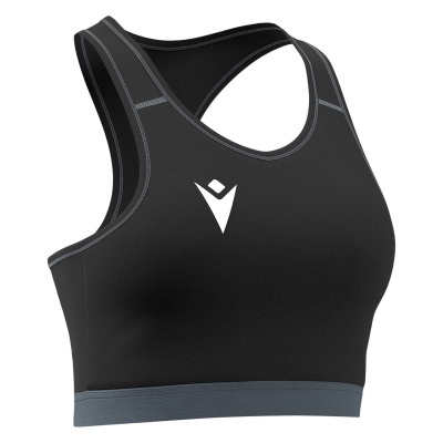 Top desportivo feminino preto com logótipo branco