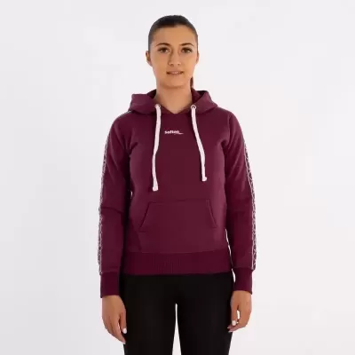 Sweatshirt com capuz Bordeaux com cordões brancos e texto 'sommer'