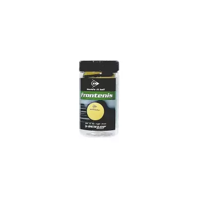 Frasco com bola de tênis Dunlop Frontenis e etiqueta verde e preta