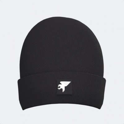 Gorro de malha preto com emblema branco frontal