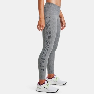 Leggings cinzentas com a inscrição UNDER ARMOUR na perna esquerda