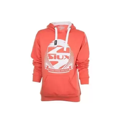 Sweatshirt coral com capuz e logótipo Siux em branco e coral