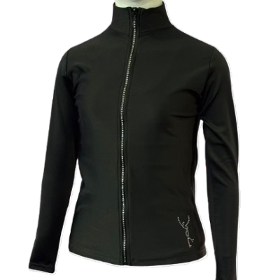 Casaco preto de manga comprida com fecho de correr e gola alta