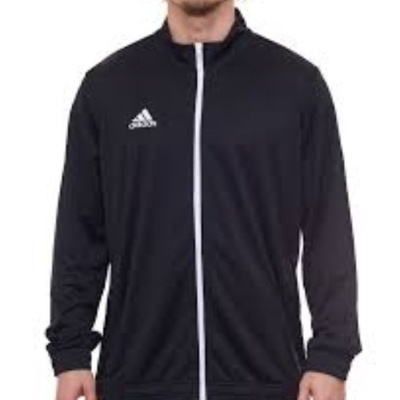 Casaco desportivo preto Adidas com fecho branco e logo no peito