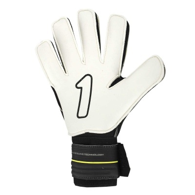 Luva de guarda-redes branca com número 1 e punho preto com tira de velcro
