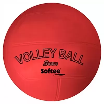 Bola de voleibol vermelha com inscrições a preto