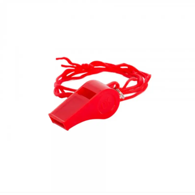 Apito vermelho de plástico com cordão vermelho